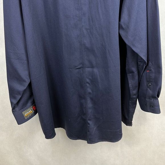 NWT Ariat FR Button Front Shirt Navy Blue Men’s Size 4X 5X Long Sleeve Work - Picture 10 of 12